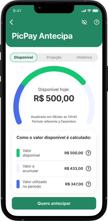 Tela principal PicPay Antecipa